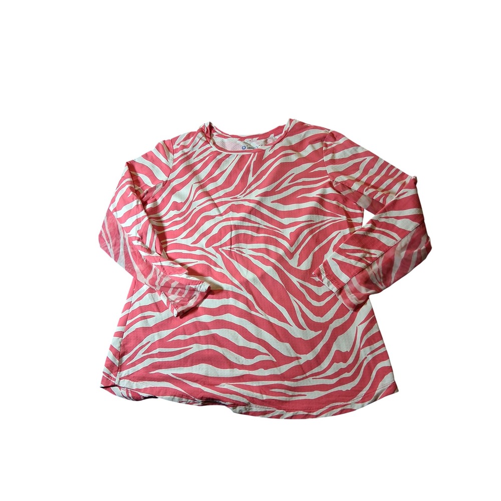 IBKUL Womens Large Pink White Zebra Print Long Sleeve Crew Neck Active Top